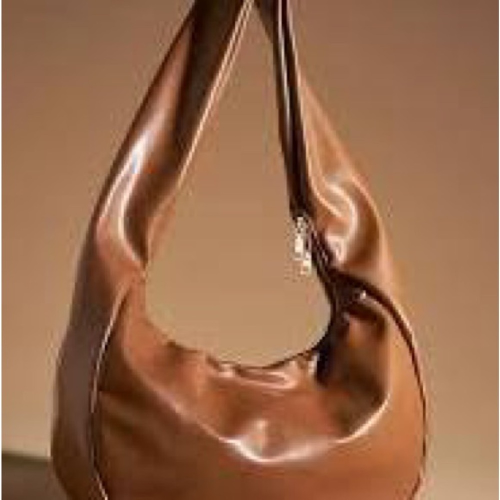 Anthropologie Brown Vegan Leather Hobo Bag with Crescent Shape